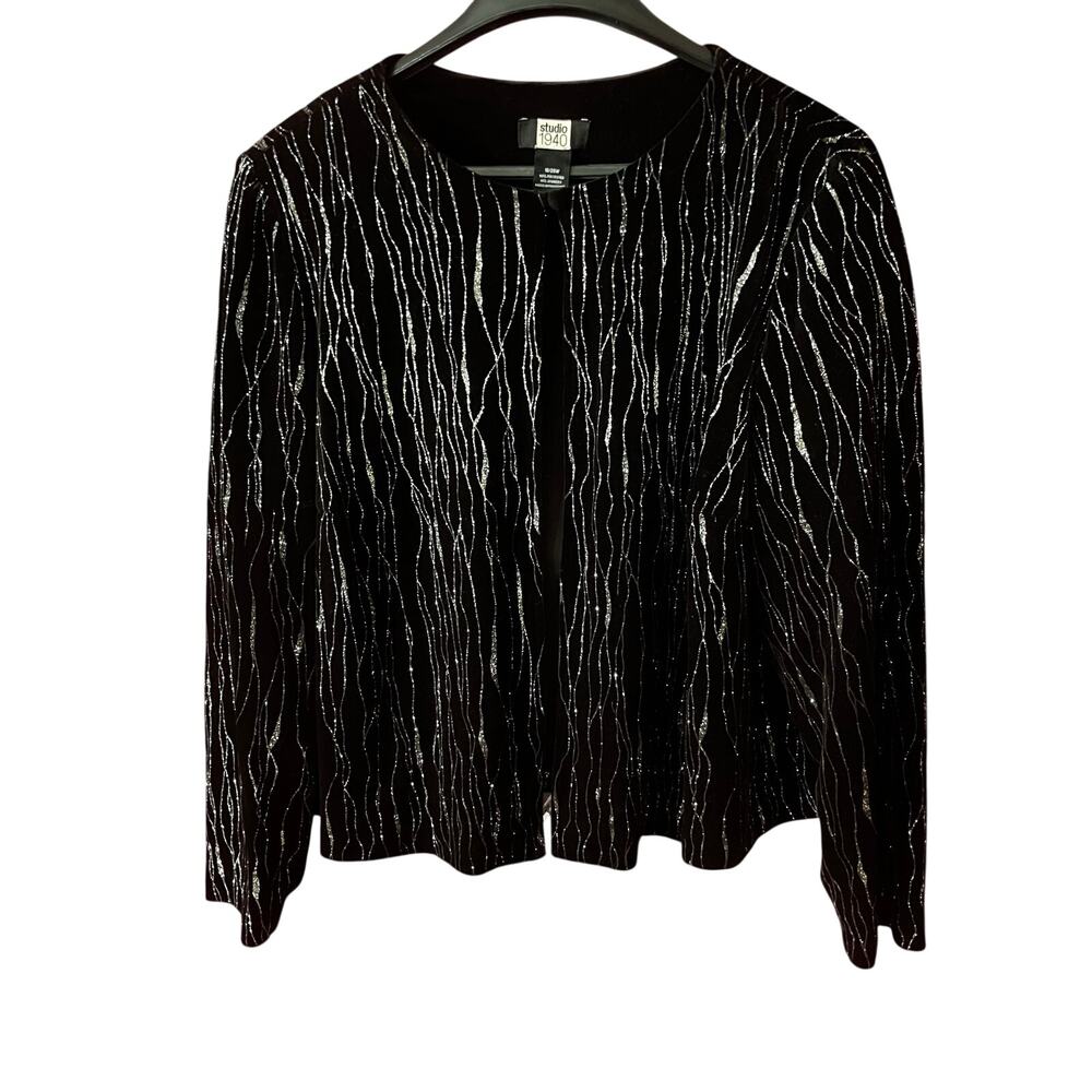 Studio 1940 Velvet Glitter Stripe Cardigan Jacket Black Plus 18/20W Vintage